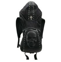 Skull Studded Hoodie w/ Attached Backpack Vest Vinyl Polyester - £104.73 GBP