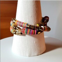 Bracelet 8&quot; Multi Color 3-Strand Magnetic Clasp Closure Gold Rainbow Handmade - £8.03 GBP