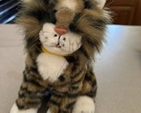 vtg 2000 Plushland Plush Cat 10&quot; tall yellow collar white ears and paws - $24.70