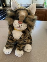 vtg 2000 Plushland Plush Cat 10&quot; tall yellow collar white ears and paws - $24.70