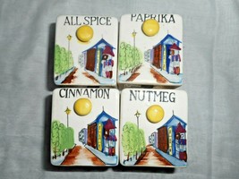 Spice Jars Italian Village Scene Allspice Paprika Nutmeg Cinnamon JAPAN Set - $23.74