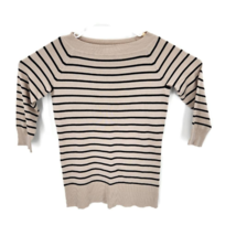 Kim Rogers Womens Pullover Sweater Beige Black Stripe 3/4 Sleeve Boat Neck S - £11.75 GBP