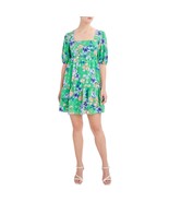 BCBG Paris Women's M Green Floral Puff Sleeve Tiered Short Dress Cottagecore Y2K - $36.00