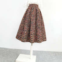 BROWN Winter Midi Tweed Skirt Outfit Women Plus Size A-line Pleated Party Skirt image 6