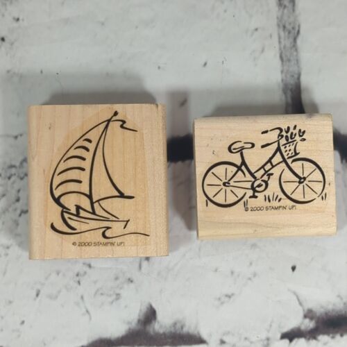 Stampin' Up Vintage 2000 Rubber Stamps Lot of 2 Boat and Bike  - $14.84