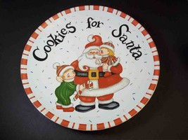Stoneware Cookies for Santa plate red &amp; white striped border 8&quot; - $6.41