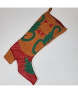 Vintage Cowboy Boot Christmas Stocking Tan w/ Red &amp; Green 16 Inch - $12.00