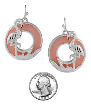 Tropical Flamingo Round Drop Earrings White Gold - £11.90 GBP
