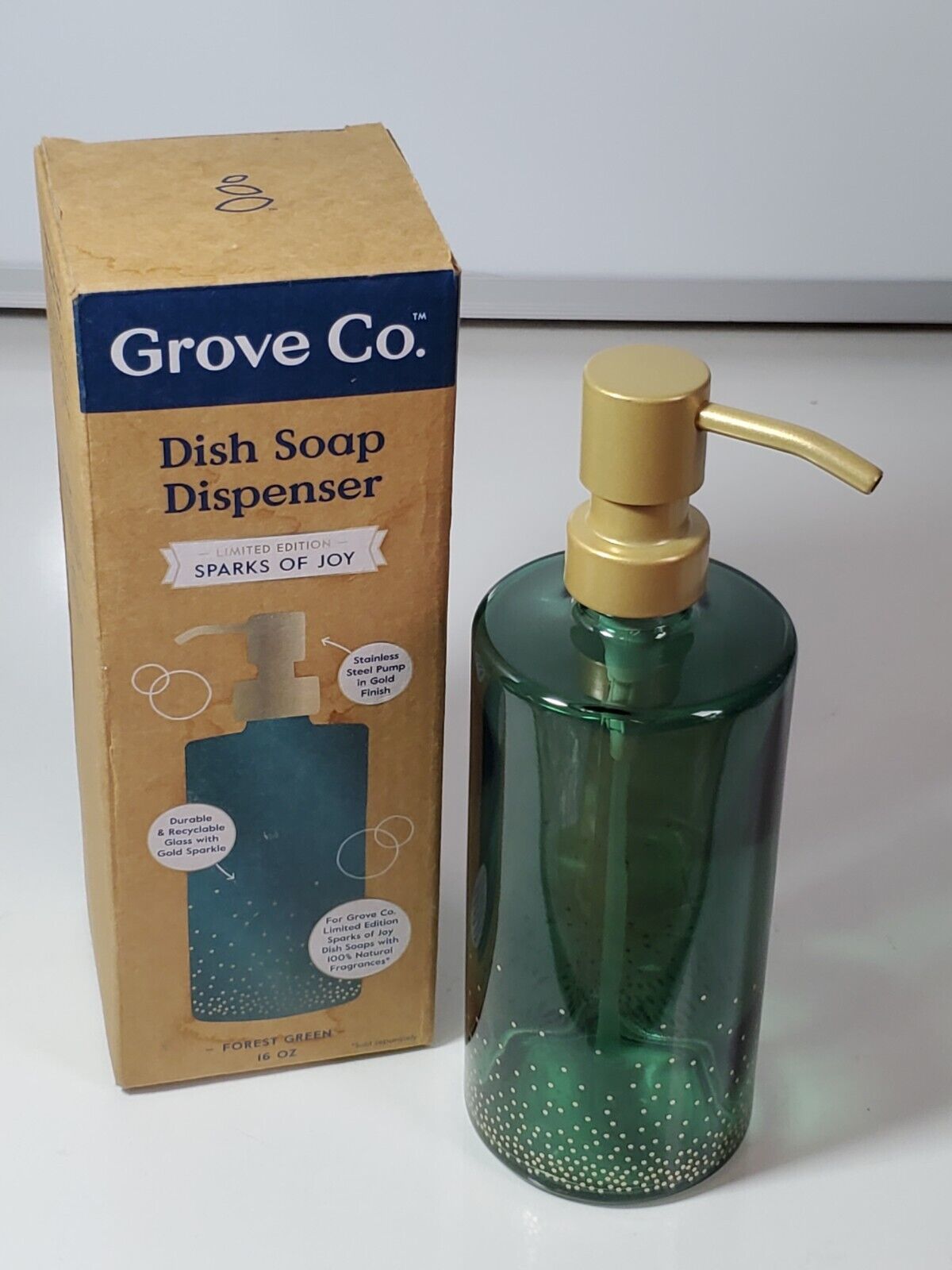 Green &amp; Gold Soap Dish/Pump Dispenser Limited Edition Sparks of Joy by G... - $9.89