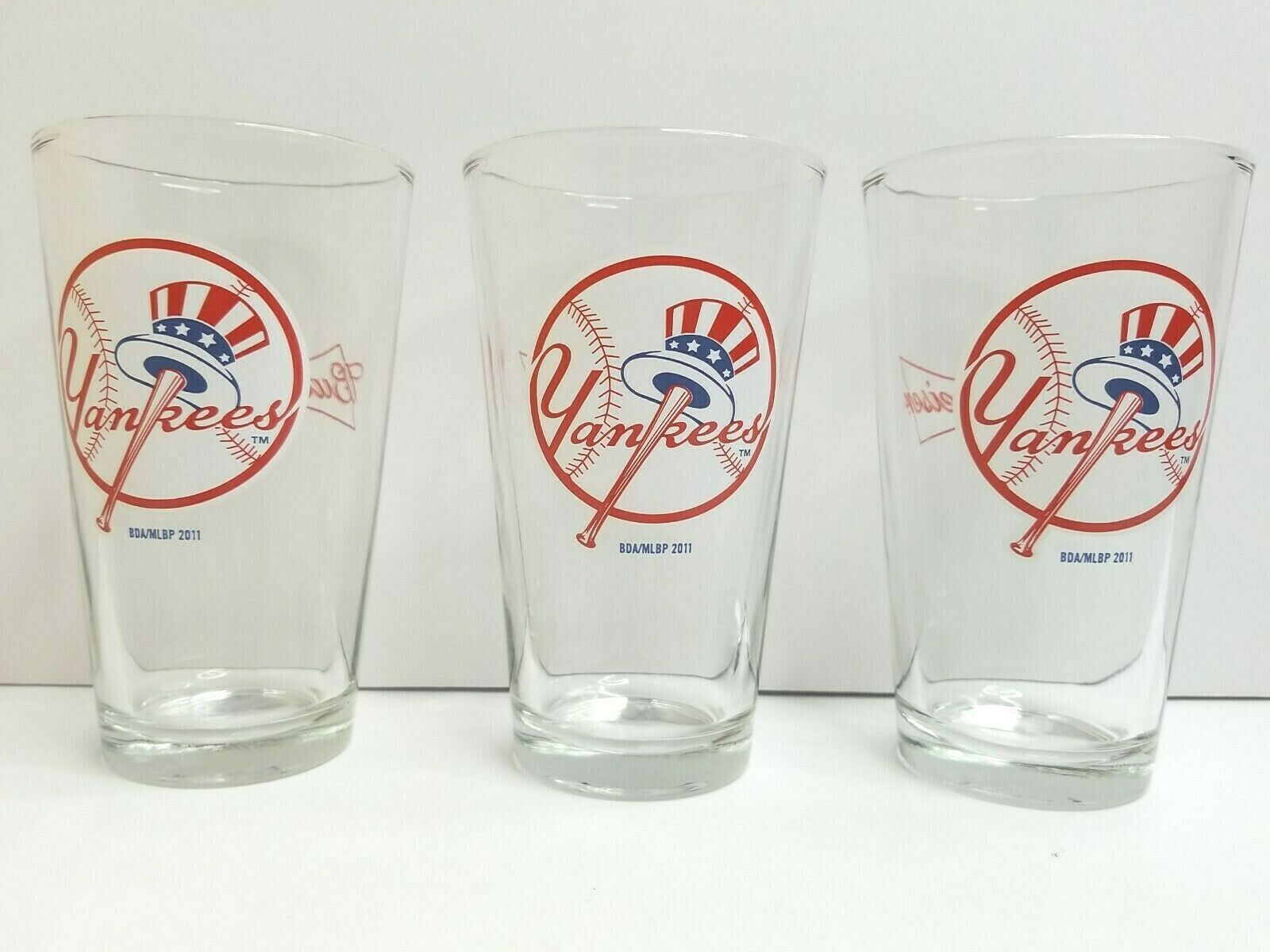 3 Yankees Budweiser Light Pint Glass 2011 MLB Baseball Beer Soda Barware Tumbler - $24.62