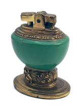 Vintage Ronson LEONA Table Lighter, Emerald Green Enamel + Plated Bronze, c.1949 - $33.81