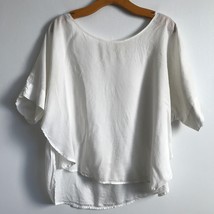 Cloth &amp; Stone Shirt M White Crop Short Sleeves Scooped Neck Side Slit Asymmetric - £16.50 GBP