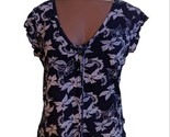 Calvin Klein soft navy blue white floral top blouse Medium M lace up front - £7.77 GBP