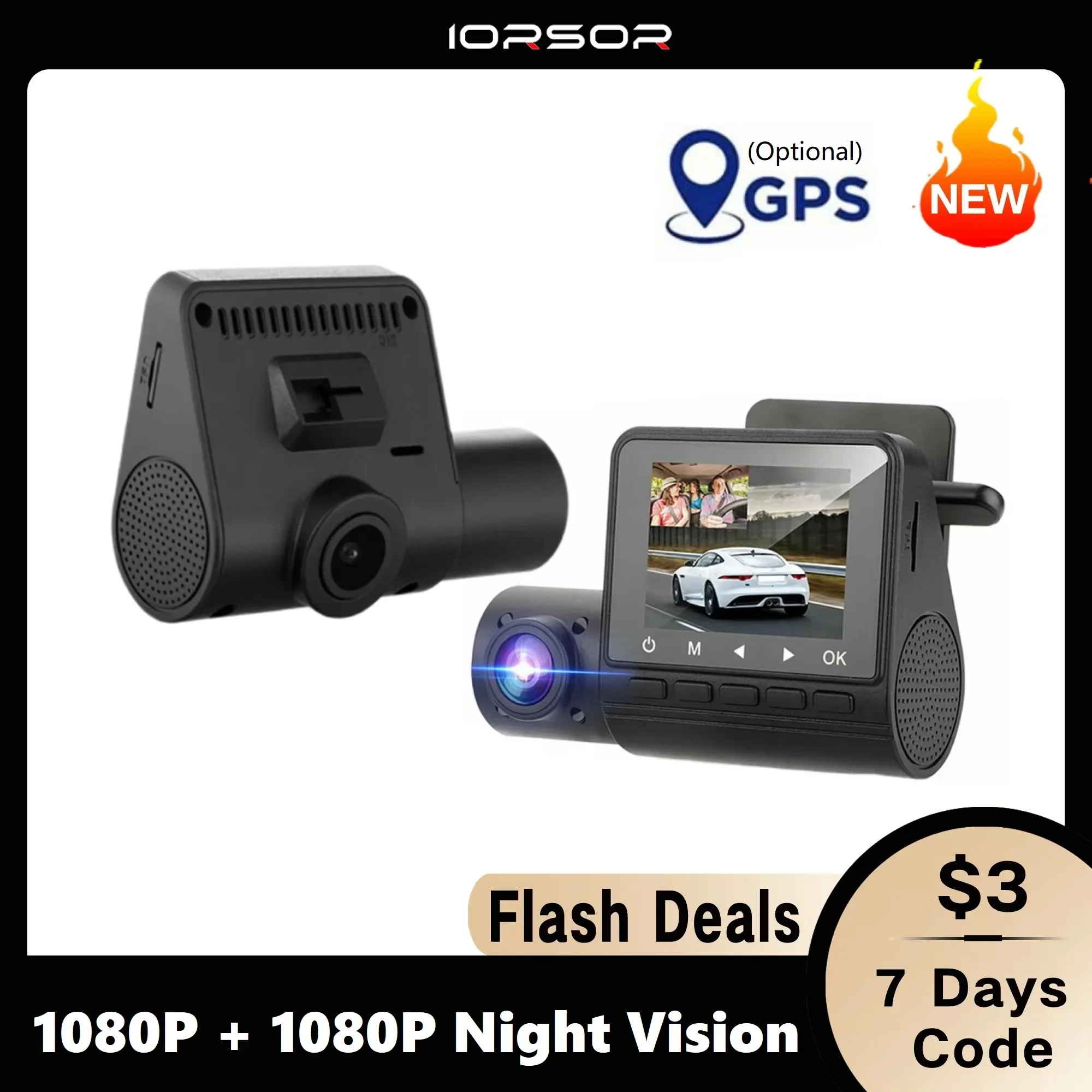 1080P HD Dashcam GPS 24h Parking Monitor Dash Cam Dual Camera For Car Night - £61.43 GBP+