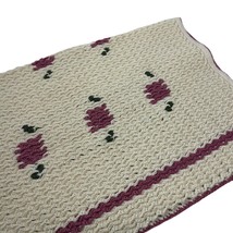 Cream w/ Mauve Flowers Hand Crocheted Lap Blanket 35x45 - £11.98 GBP