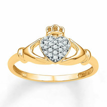 0.10Ct Moissanite Engagement Heart Claddagh Promise Ring 14k Yellow Gold Plated - £49.77 GBP