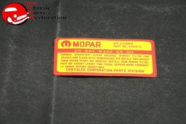 66 Dodge Charger 361 Air Cleaner Service Instructions Decal Mopar Part # 2402672 - £15.47 GBP