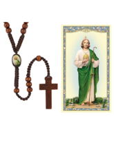 St. Jude Brown Wood &amp; Cord Rosary &amp; Prayer Card Patron of Hopeless Cases - £9.54 GBP