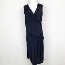 Lafayette 148 New York Black Faux Wrap Dress Sleeveless Size Large Ruche... - £50.06 GBP