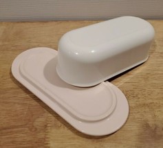 Vintage TUPPERWARE Covered Butter Dish - White &amp; Blush Pink - £11.61 GBP