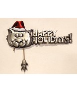 JJ Jonette Christmas Santa Cat Brooch Pin Happy Holidays Pewter Hanging ... - $360.18 MXN