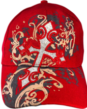 red glitter cross patch affliction western style hook &amp; loop baseball ha... - $239.28 MXN