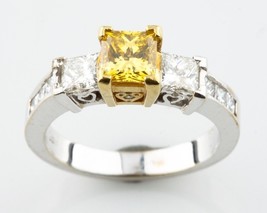Déguisement Jaune 1.30 Carat Diamant Taille Princesse 3 Pierre 18k Or Bague - $143,293.44 MXN