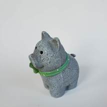 Pig Figurine, Gray Concrete-look Piggy with Green Bow, Resin 3" Animal Figure image 3