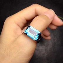 gorgeous big size 10*14mm  Natural blue topaz gem Ring S925 Silver Natural Gemst - $94.06