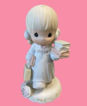 Precious Moments Girl Figurine with Books Lunch Box Age 5 Going to School - £20.15 GBP