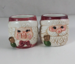 Vintage Ganz Santa &amp; Mrs. Claus Holding Bells 2.5&quot; Votive Candle Holders - $11.87