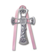 PROTECT THIS CHILD PEWTER CRIB CROSS - GIRL - £9.59 GBP