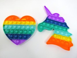 2 Pack Magical Rainbow Pop It Fidget Toys Unicorn and Heart Pop It Lot - £7.58 GBP