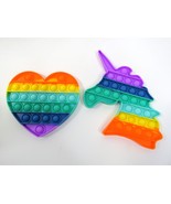 2 Pack Magical Rainbow Pop It Fidget Toys Unicorn and Heart Pop It Lot - £7.44 GBP