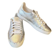 Rebecca Minkoff Michell Metallic Silver Leather Lace Up Sneakers Size 5.5 - £29.79 GBP