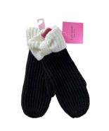 Kate Spade New York Knit Rib Bow Cuff Mittens Black White - $121.29 CAD