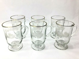 6 Vintage Libbey Footed Irish Coffee Clear Glass Mug Cup Pine Cone Patte... - £36.06 GBP