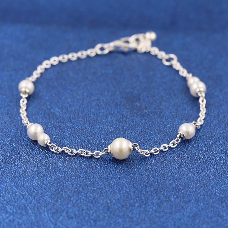 925 silver Treated Freshwater Cultured Pearl Station Chain Bracelet 593172C01