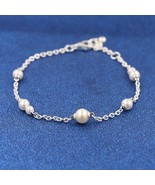 925 silver Treated Freshwater Cultured Pearl Station Chain Bracelet 5931... - £21.17 GBP