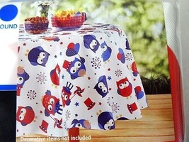 Patriotic Owl Tablecloth 52 x 70 Wipe Clean PEVA Red White Blue Bird Dec... - $20.17