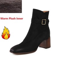 Square Heel 6.5 cm Ankle Boots Retro Style Winter Shoes Woman Square Toe Cowhide - £127.65 GBP