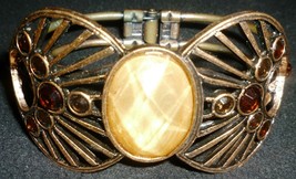 Beautiful Vintage Copper Hinged Bracelet Clamper With Stones - £20.68 GBP