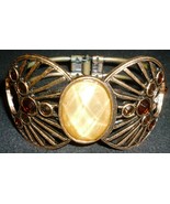 BEAUTIFUL VINTAGE COPPER HINGED BRACELET CLAMPER WITH STONES - £20.58 GBP