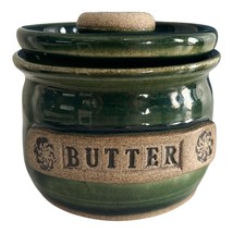 Signed Studio Pottery Butter Keeper Crock – Green Glazed Stoneware - $26.10