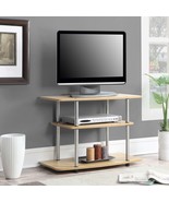 Modern TV Stand Light Oak Wood Finish with Sturdy Stainless Steel Poles - $2,593.44 MXN