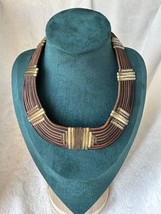 Vintage Alexis Kirk 70’s Egyptian Style Tribal Collar Leather &amp; Metal Necklace! - £50.43 GBP