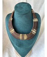 Vintage Alexis Kirk 70’s Egyptian Style Tribal Collar Leather &amp; Metal Ne... - £49.64 GBP