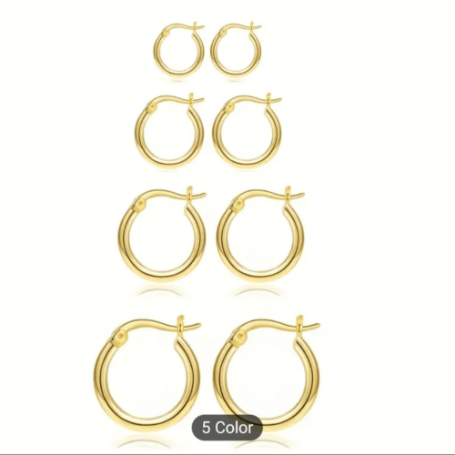 One pair hypoallergenic stainless steel gold hoops