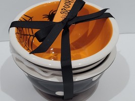 Halloween Terramoto Ceramic Black Orange Mini Spider Web Polka Dot Bowls 2pc - £15.56 GBP
