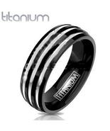 Three Stripes on a Black Band Ring Solid Titanium - £15.68 GBP